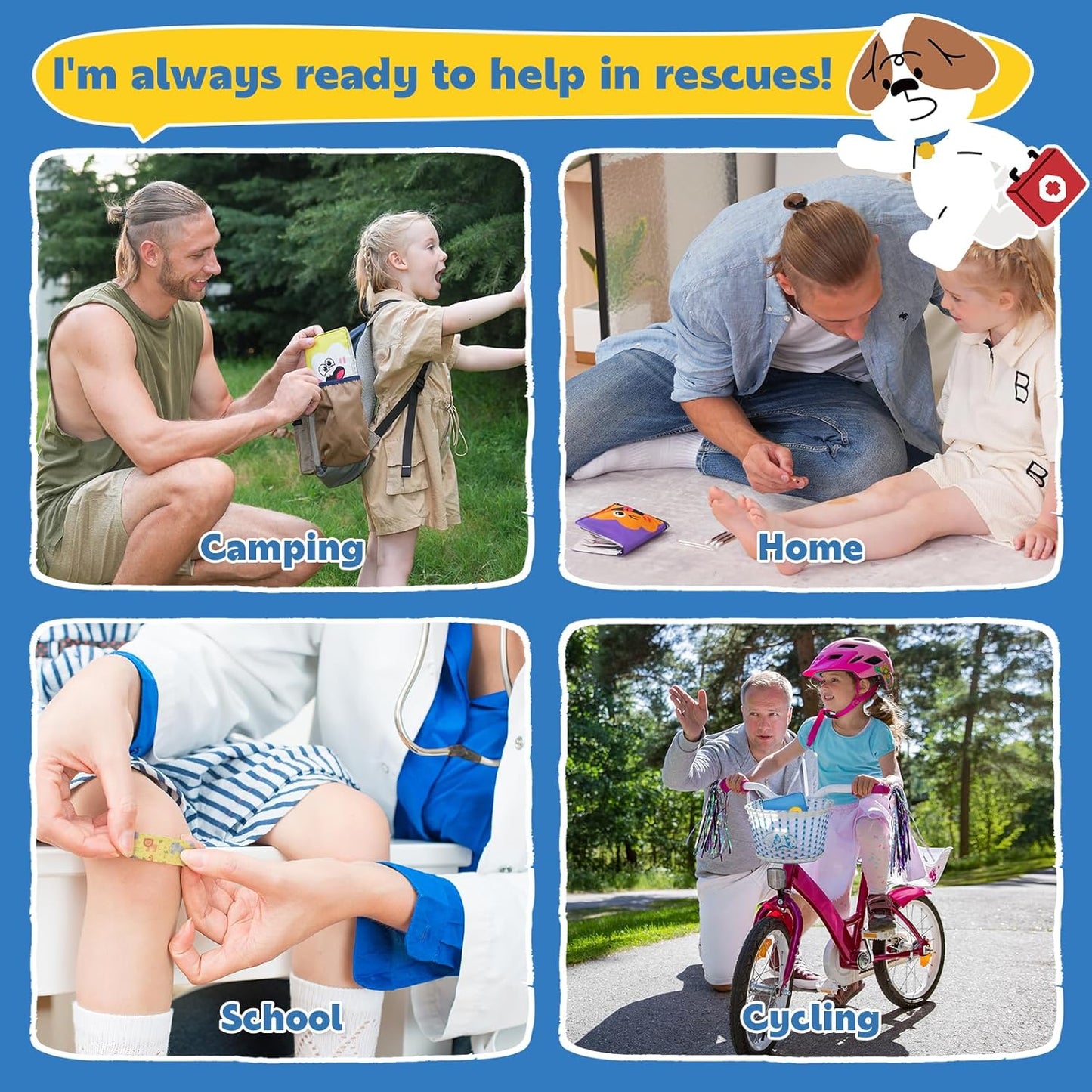 StBernard First Aid Kit for Kids, Small Pocket Size Medical Kit with Cute Bnadages, Tools for Daily Emergencies, Organized Pouch for Toddler & Children, Home, Camping, Travel, Playground (Blue)