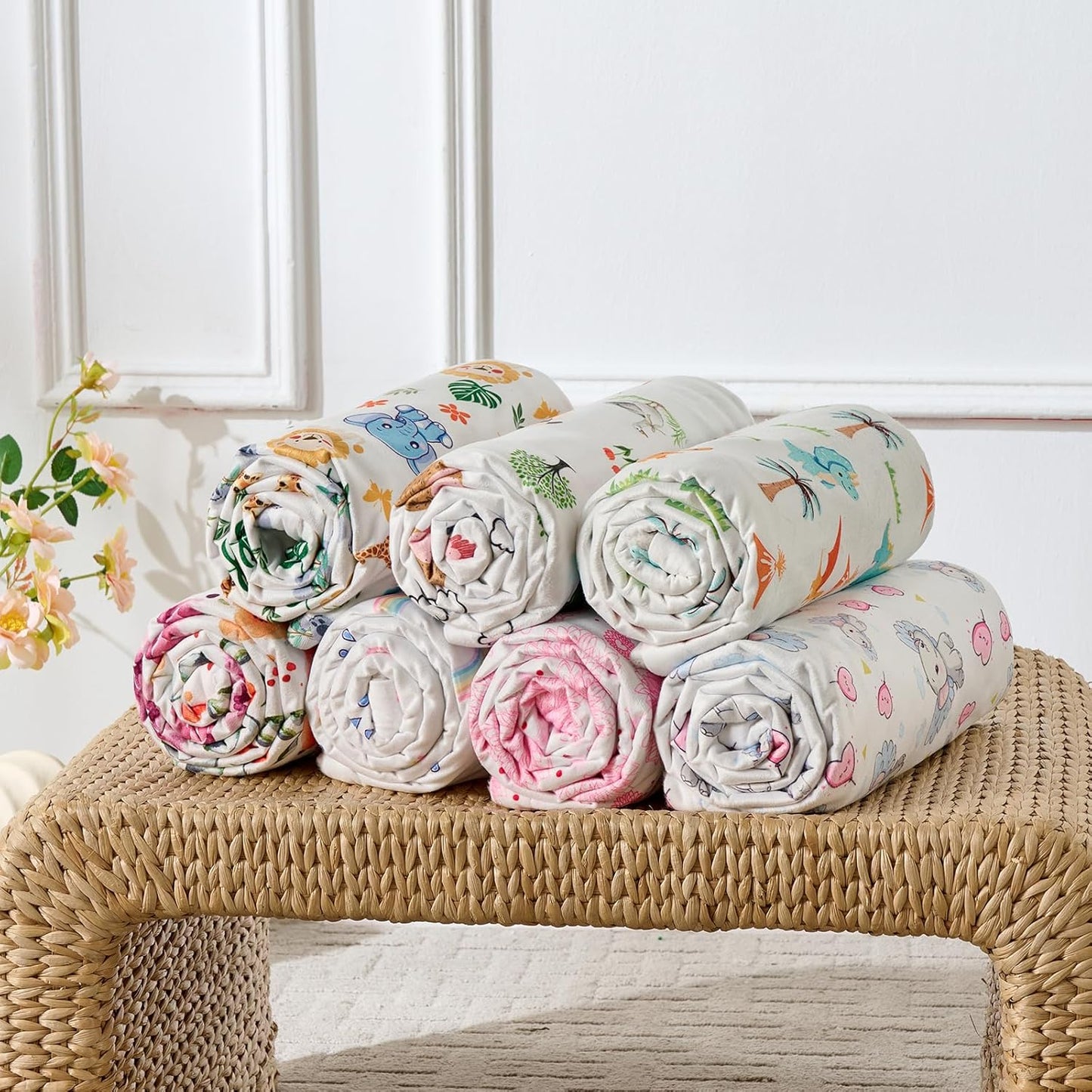 Baby Blanket 30x40 Inches Soft Double Layer Fleece Throw with Cute Animals Print Gender Neutral Crib Blanket for Infant, Toddler, Newborn Baby Girl or Boy Shower Gift