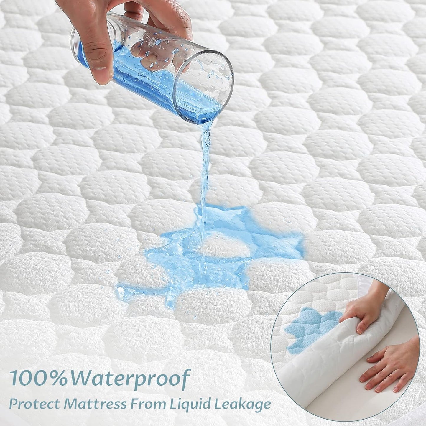 King Size Waterproof Mattress Protector Fitted Quilted Mattress Pad Cover with Deep Pocket Up to 18''