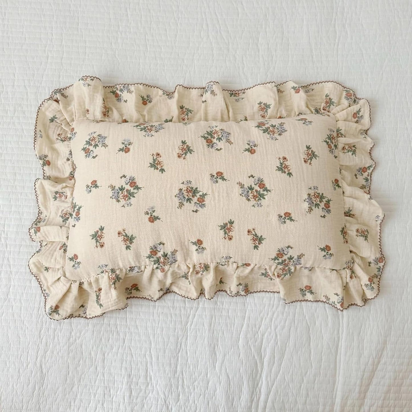 BuLuTu Kids Toddler Muslin Pillowcase Girls Boys Shabby Chic Floral Pillow Cases for Standard Pillow 20"x26", Kids Cotton Pillow Covers, 1 Pack, Envelope Closure, Machine Washable