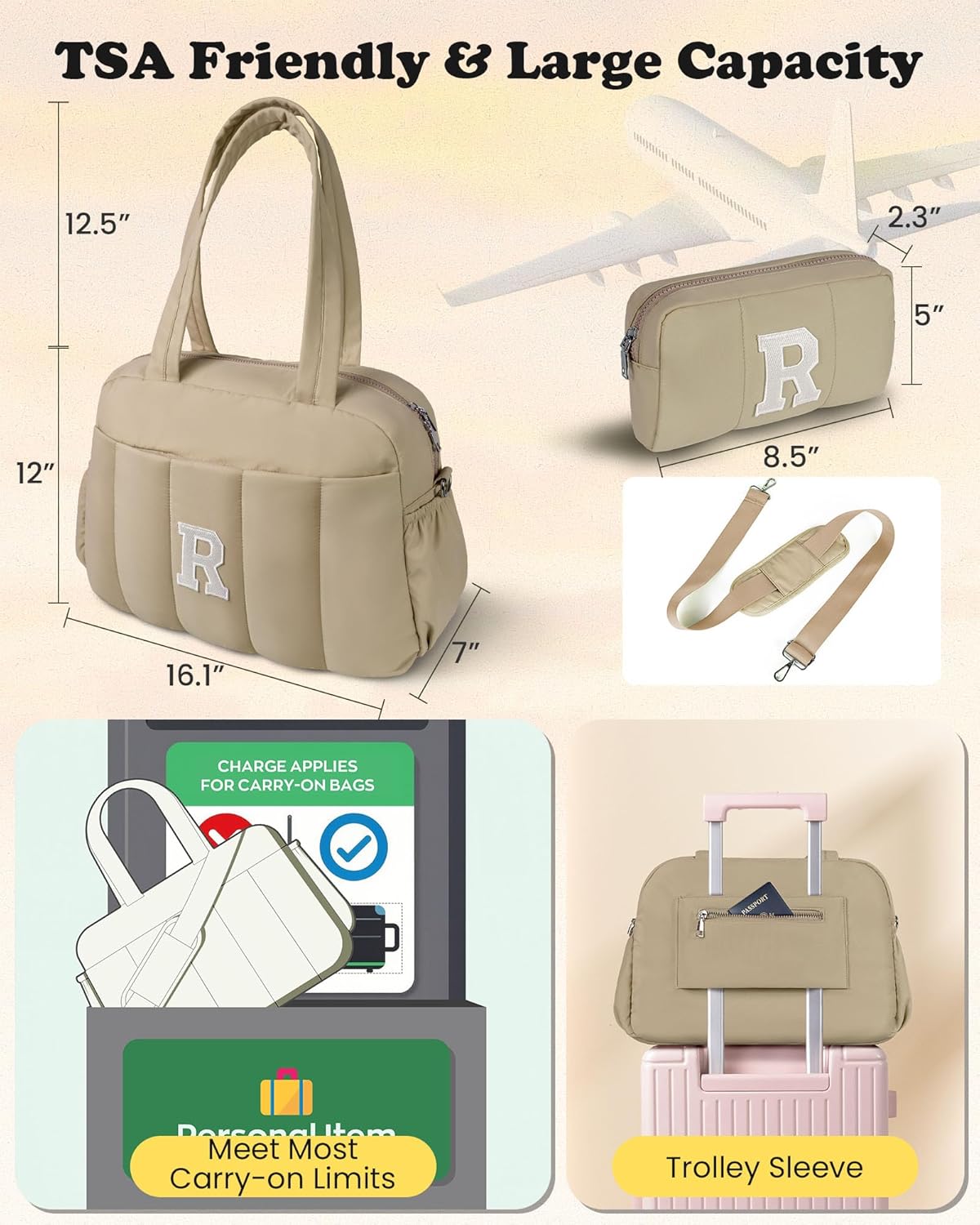 Birthday Gifts for Women-Monogram Duffle Bag, Weekender Bags for Women，Overnight Bag with Wet Pocket，Lightweight Travel Bags Personalized Gym Tote with Makeup Pouch