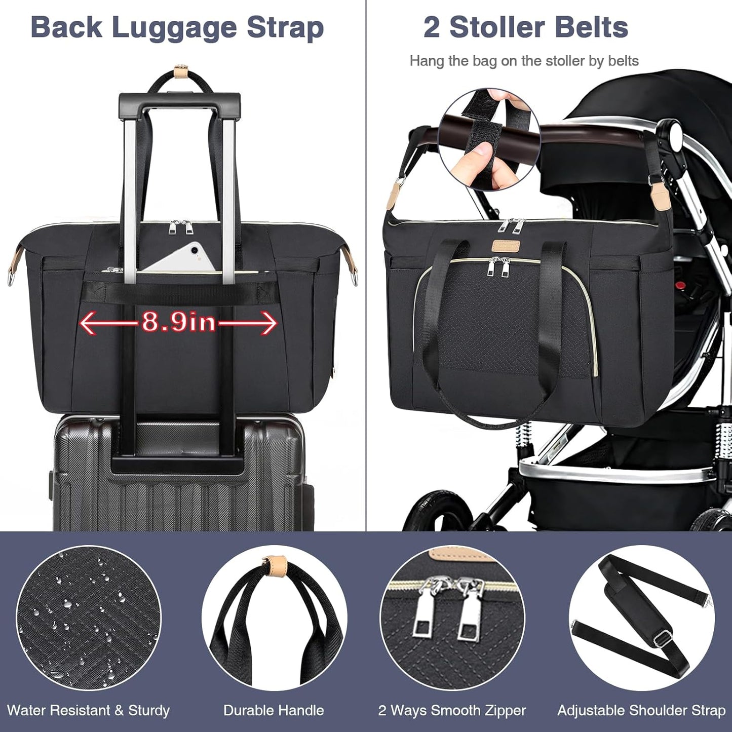 ITIEZY Diaper Bag Tote for Baby - Large Mommy Bag with Portable Changing Pad Pacifier Case, Hospital Bags Travel Baby Bag