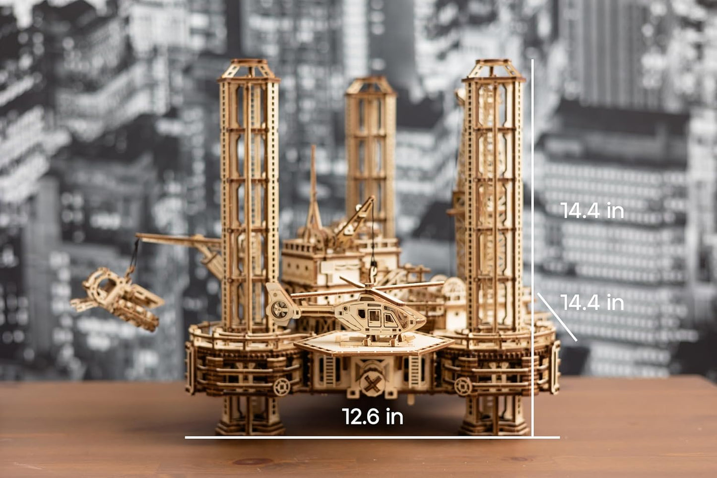Wood Trick Offshore Rig Platform Wooden 3D Puzzles for Adults and Kids to Build - Interactive Movable Platform - Wooden Models Engineering DIY Project Mechanical 3D Wooden Puzzles Model Kits for Adult