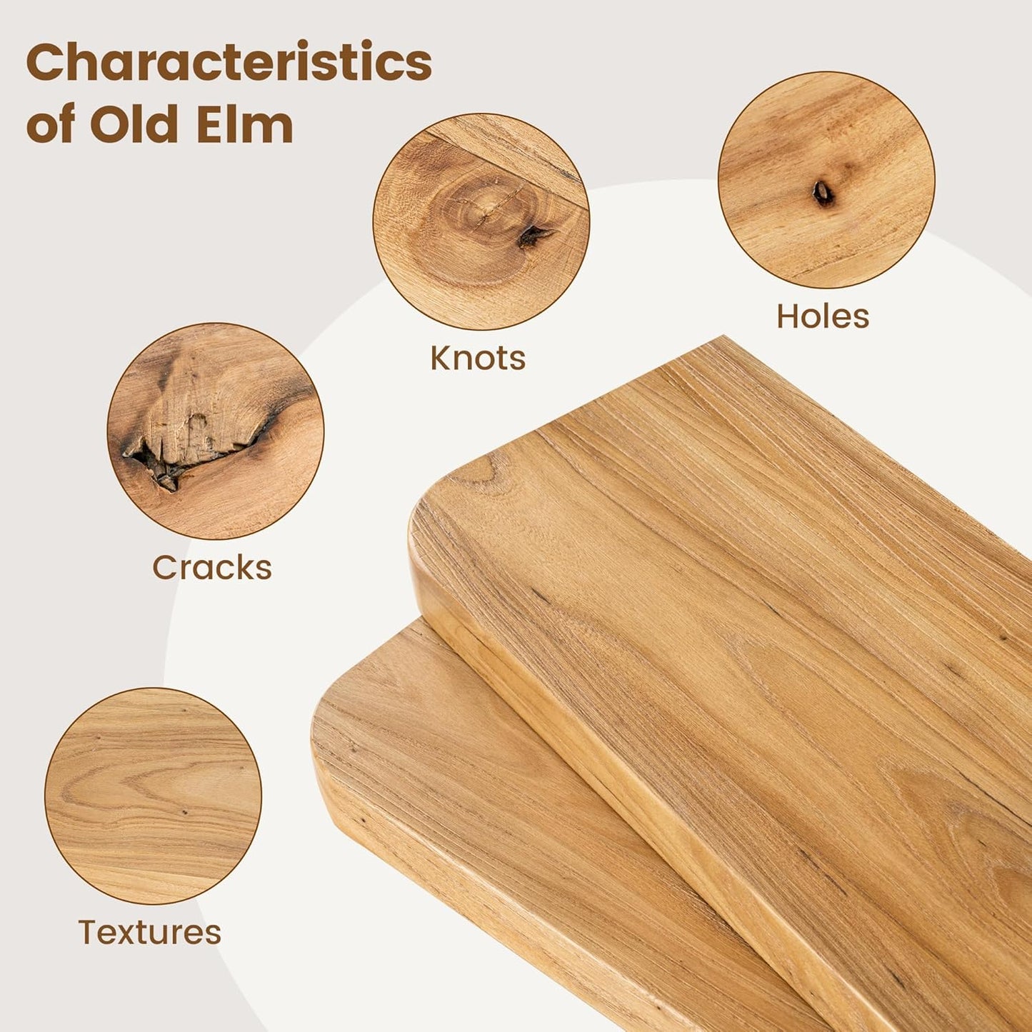 Rustic Elm Wood Floating Shelves for Wall Round Edge, 48"W x 9.2"D x 1.37"H, Set of 1 with Invisible Bracket, Wall Mounted Storage Shelves for Living Room Bedroom Kitchen Bathroom Decor, Natural