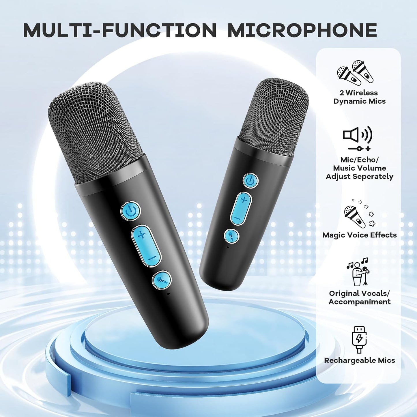 YLL Mini Karaoke Machine with 2 Wireless Microphones, TOP Kids Gifts for Girls Ages 3, 4, 5, 6, 7, 8, 9,10,11,12 +Year Old, 4-12 Years Old Birthday Toy Gift for Girls Boys Party (Black Blue)