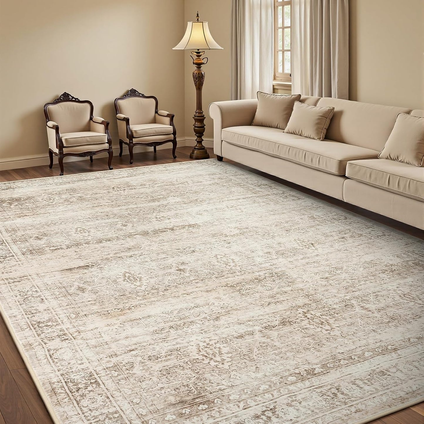 Lofus 5x7 Area Rug for Living Room,Beige Washable Area Rugs with Non-Slip Backing,Soft Neutral Carpets for Bedroom Dining Room Home Office Indoor Nursery