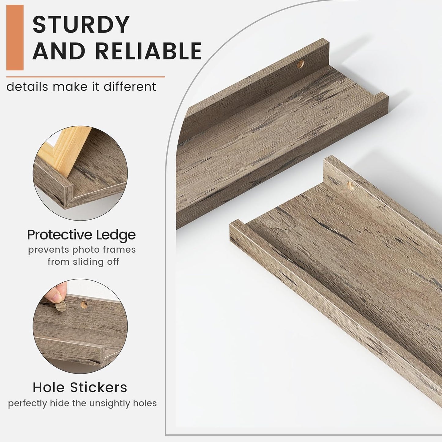 Floating Picture Ledge Shelves for Wall Set of 8, 16 Inch Solid Wood Wall Shelves with Lip Long Large Nursery Book Shelf for Toys Storage Kids Bookshelf Wall Mounted Living Room Bedroom Decor Frames