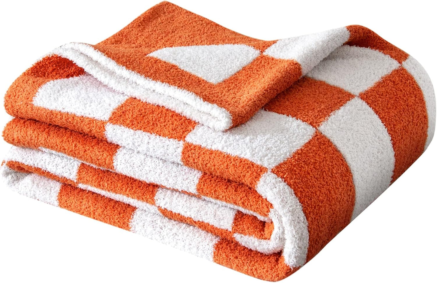 SeaRoomy CheckeredThrow Blanket, Soft Fluffy Microfiber Knit Throw Blanket for Couch Bed, Warm Cozy Reversible Checkerboard Knitted Blanket Room Decor(Burnt Orange, 51"×63")