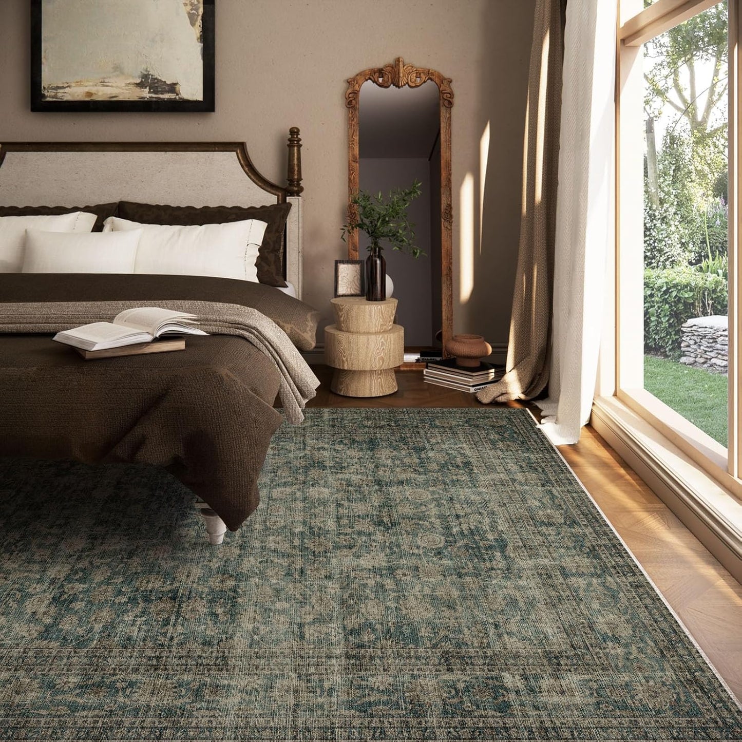 Washable Living Room Area Rug: 6x9 Area Rugs for Bedroom Vintage Stain Resistant Non Slip Low Pile Lightweight Boho Carpet for Kitchen Dining Room Farmhouse Kids Room Nursery