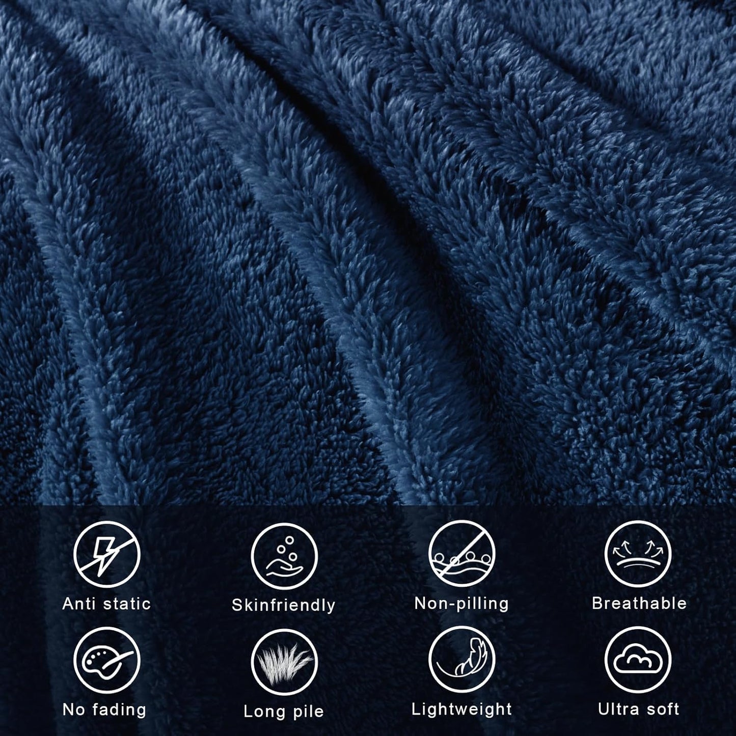 Exclusivo Mezcla Queen Size Flannel Fleece Blanket, Super Soft Velvet Plush Bed Blanket, Fuzzy Cozy and Warm for All Seasons, 90x90 Inches, Navy Blue