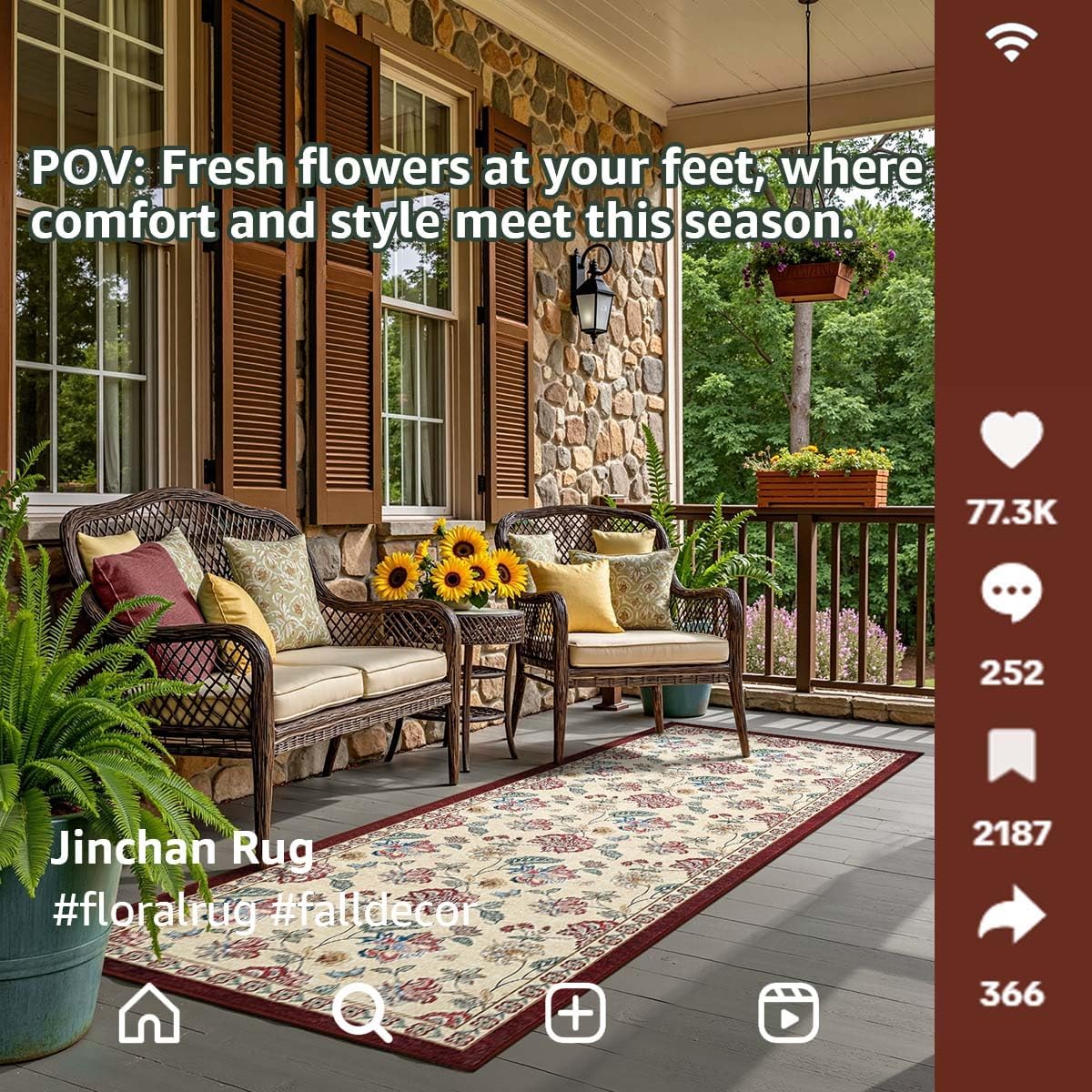 jinchan 2x5 Floral Runner Rug for Hallway Washable Kitchen Runner Vintage Romance Design Non Slip Thin Indoor Floor Cover Low-Profile Throw Carpet for Entryway Bathroom Bedroom Porch, Red/Beige