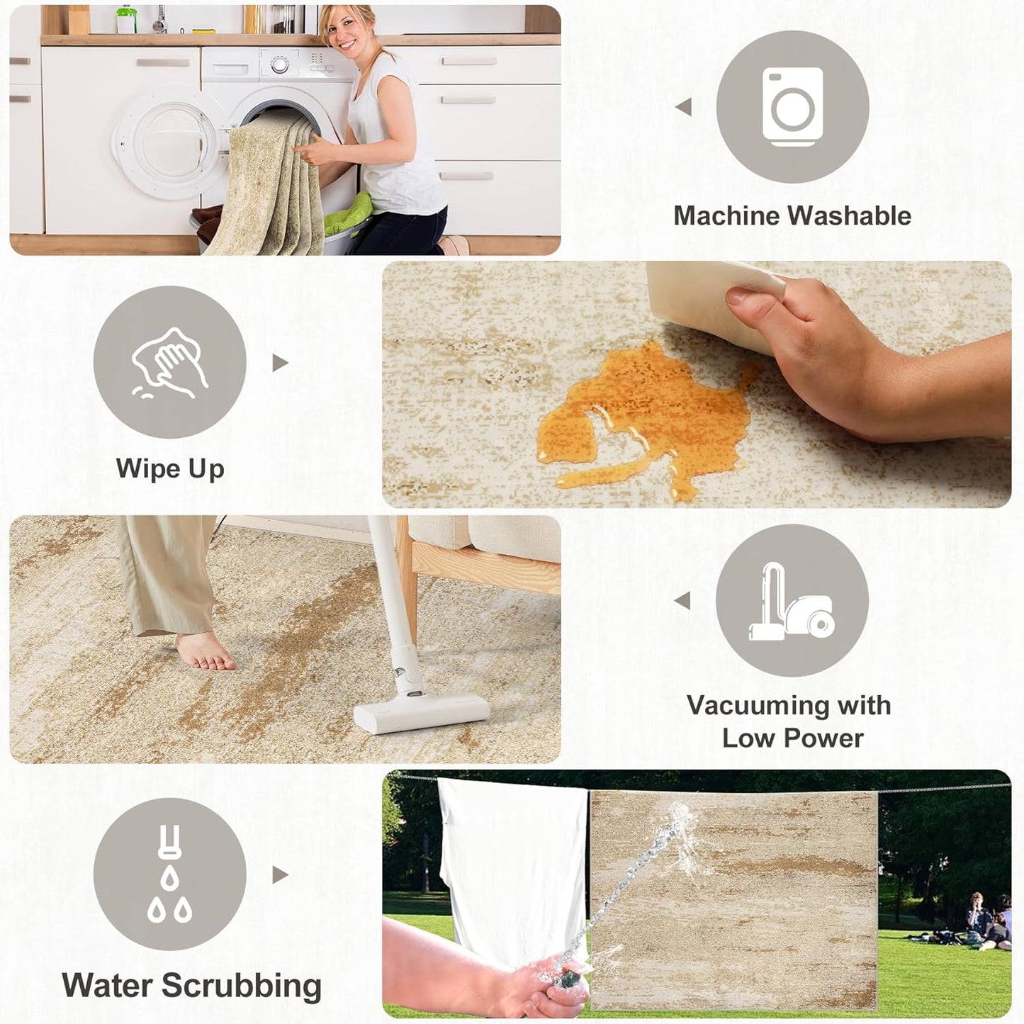 Area Rugs Living Room Rug - 5x7 Washable Modern Abstract Soft Neutral Non-Slip Carpet Large Indoor Floor Stain Resistant Thin Carpets for Bedroom Dining Room Farmhouse Nursery Home Office Beige