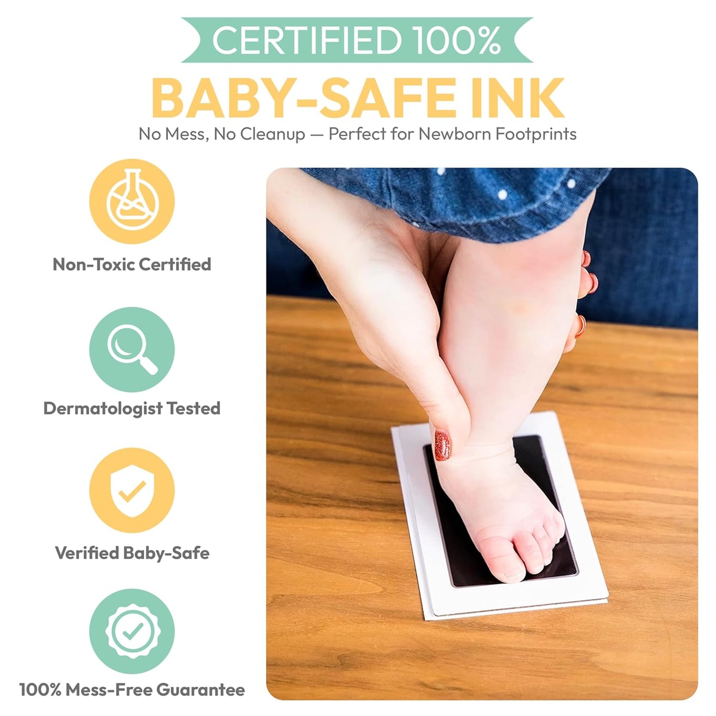 Clean Touch Ink Pad for Baby Handprints and Footprints – Inkless Infant Hand & Foot Stamp – Safe for Babies, Doesn’t Touch Skin – Perfect Family Memory or Gift – Black Print Kit by Tiny Gifts