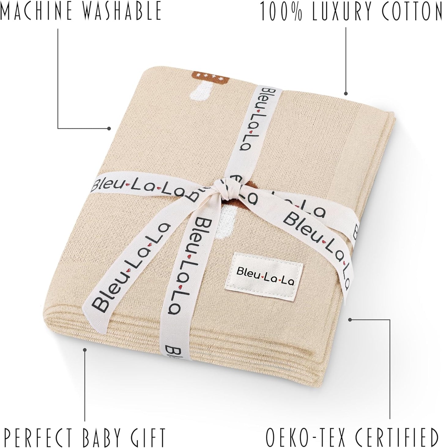 Unisex Baby Swaddle Blanket 100% Cotton Buttery Soft Cozy Receiving Swaddle Crib Stroller Blanket for Shower Gift Registry for Newborns, Infants, Toddlers (Mushroom - Cream)