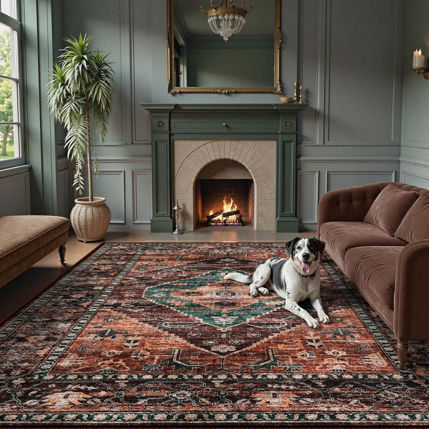 Lahome 6x9 Rugs for Living Room - Washable Non-Slip Ultra-Thin Living Room Carpet, Non-Shedding Oriental Vintage Distressed Carpet Rug for Dining Room Bedroom Office