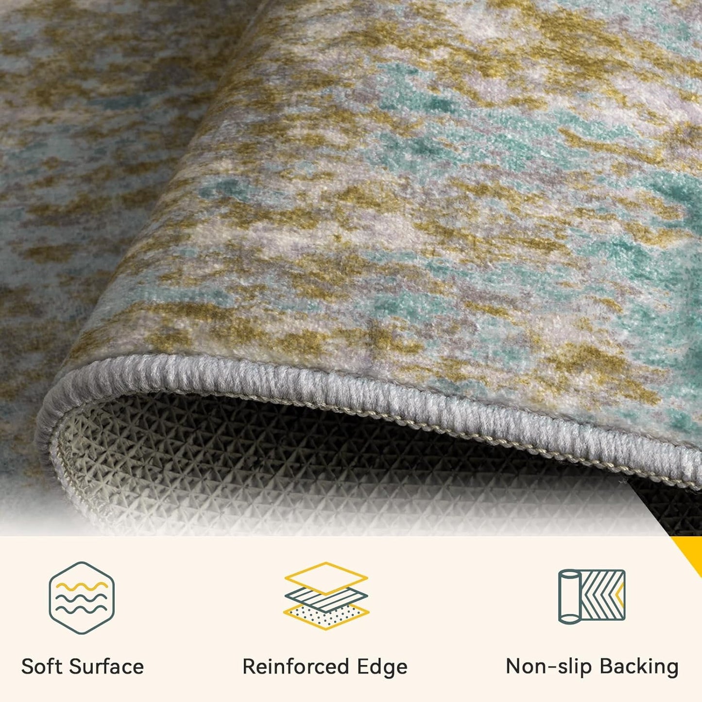 Washable Area Rugs 8'x10' Non-Slip Modern Abstract Soft for Living Room Entryway Bedroom Nursery, Print Pattern, Teal Blue Taupe