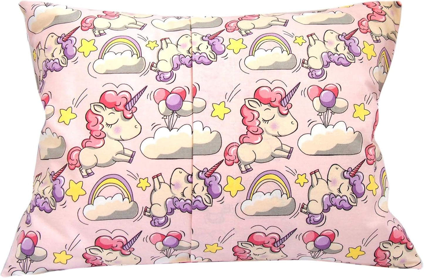Toddler Pillowcase 13 x 18 Cotton Unicorn Pillows - Small Pillow Cases for Travel Pillows, Toddler Pillowcase Character - Pink Unicorn with Balloons