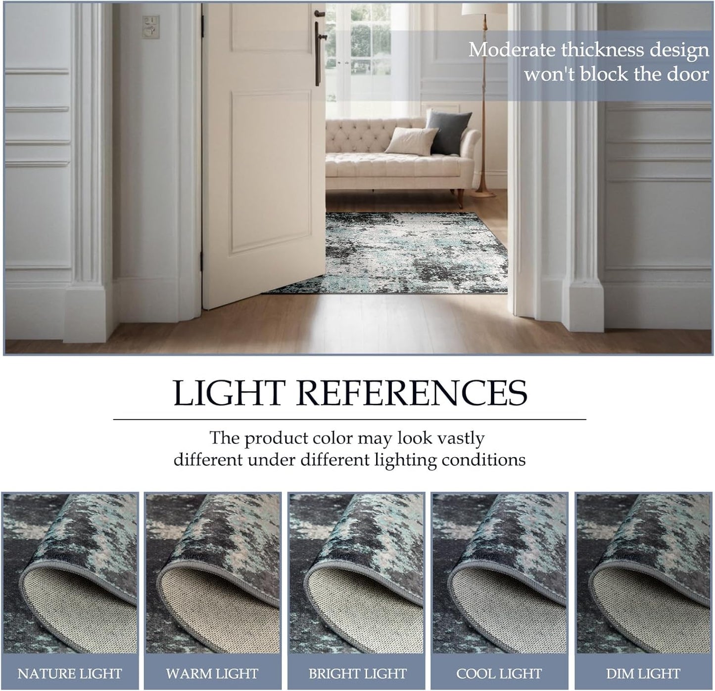 Washable Area Rugs 2'x8' Non-Slip Modern Abstract Soft for Living Room Entryway Bedroom Nursery, Print Pattern, Blue Black Teal