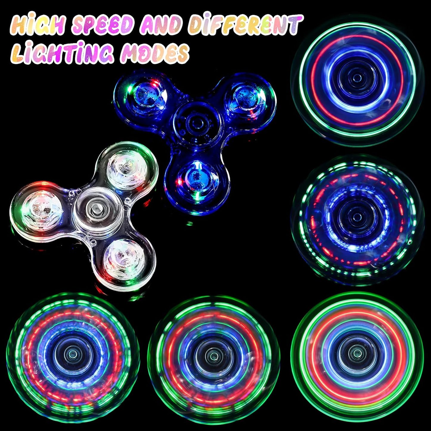 SCIONE 2Pack Fidget Spinners for Kids, LED Light up Sensory Fidget Toys for Kids Adults, Glow in The Dark Toys for Teens Boys Girls Halloween Classroom Prizes, ADHD Stress Anxiety Relief Fidgets