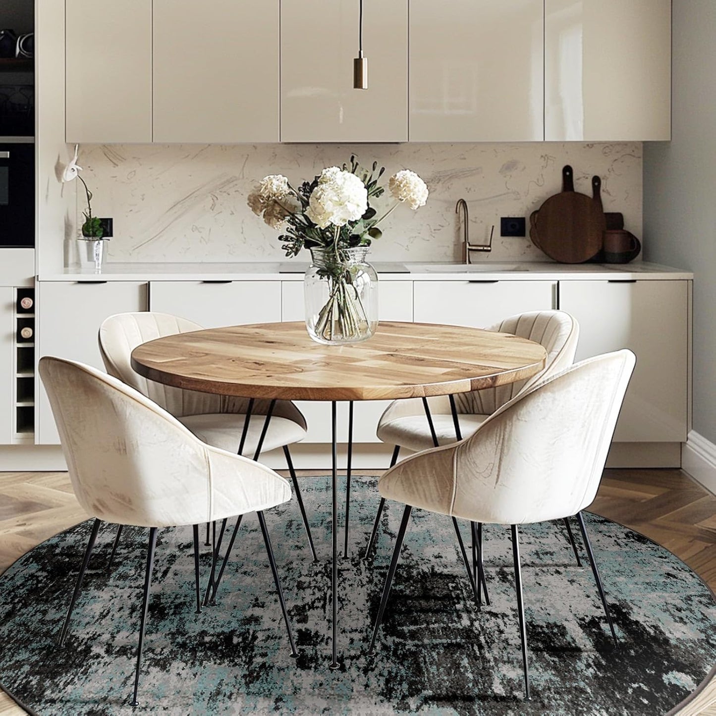 Washable Area Rugs 8ft Non-Slip Modern Abstract Soft for Living Room Entryway Bedroom Nursery, Print Pattern, Blue Black Teal