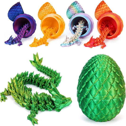 3D Printed Dragon Egg, Dragon Eggs with Dragon Inside, Crystal Articulated Dragon, Mystery Dragon Egg Fidget Toy, 3D Dragon Eggs Surprise Fidget Toy (Laser Yellow Green)