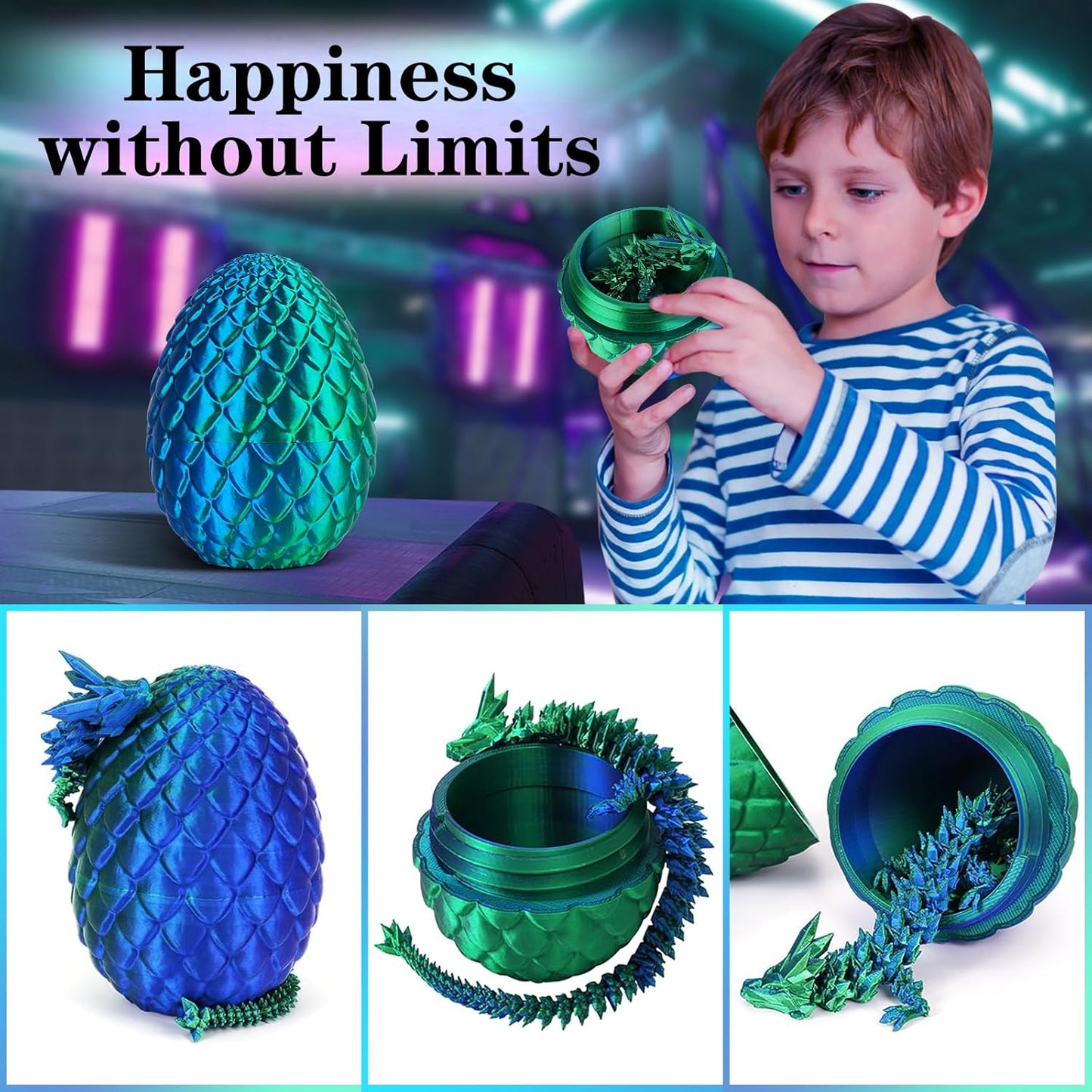 3D Printed Dragon Egg Toys, Easter Egg Crystal Dinosaur Eggs Fidget Toys with Movable Joints for Kids Adults Gifts (Green)