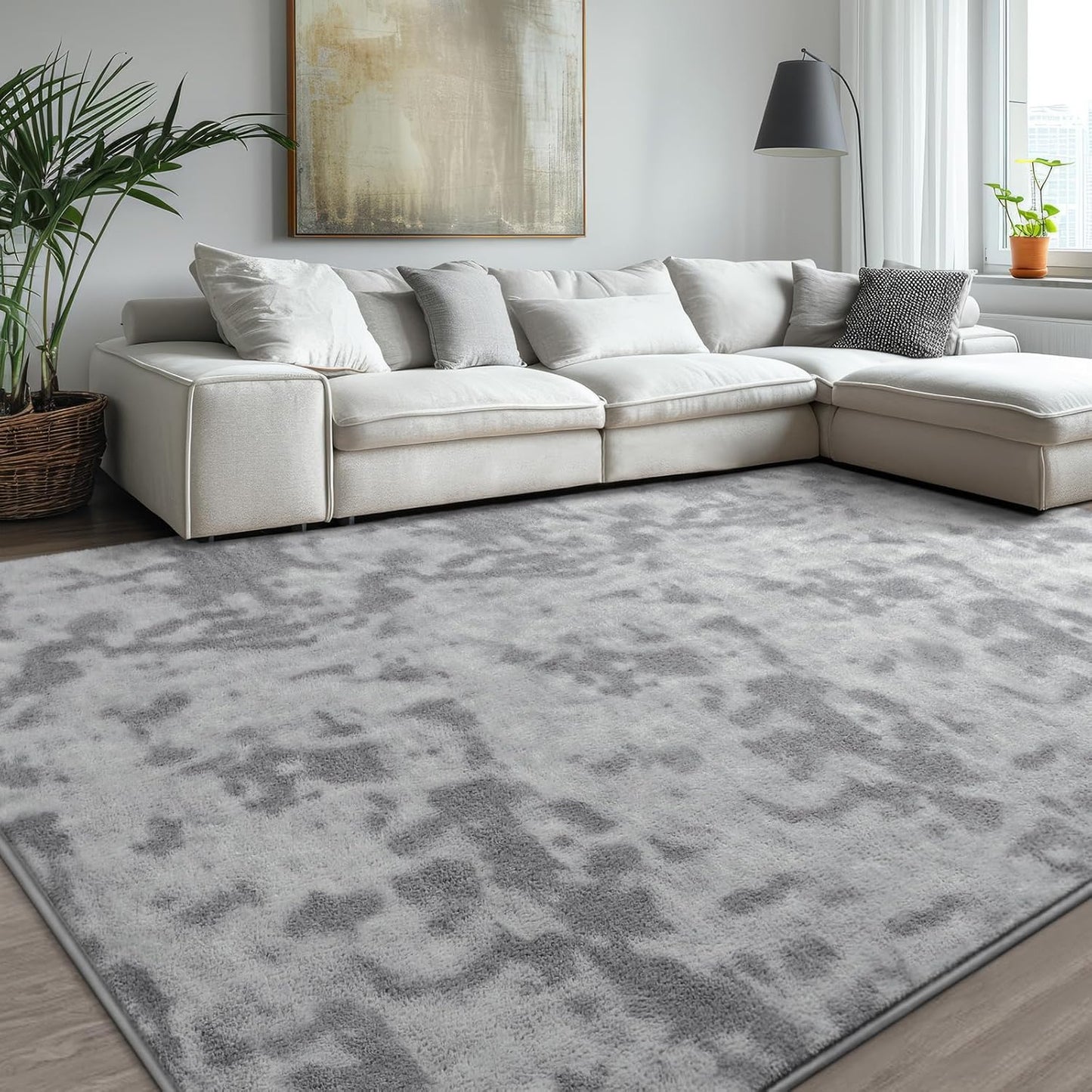 Kimicole 5x8 Washable Area Rugs for Bedroom Living Room, Low Pile Ulta-Thin Solid Color Rug, Non-Slip Soft Fluffy Carpet for Nursery Kids Room Dorm Room Home Decor (Light Grey)