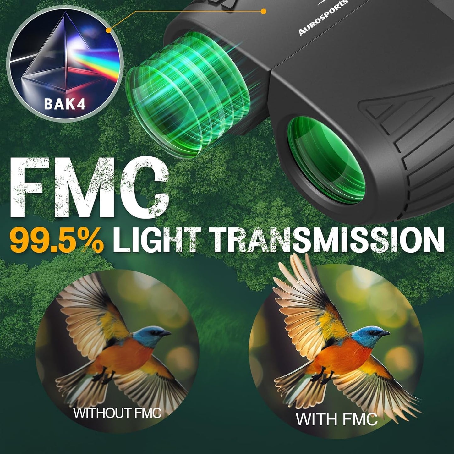 Aurosports 15x25 Compact Binoculars for Adult Kids - High Power Binoculars for Bird Watching - Easy Focus Small Binocular with Low Light Vision for Travel, Camping, Concert, Hiking