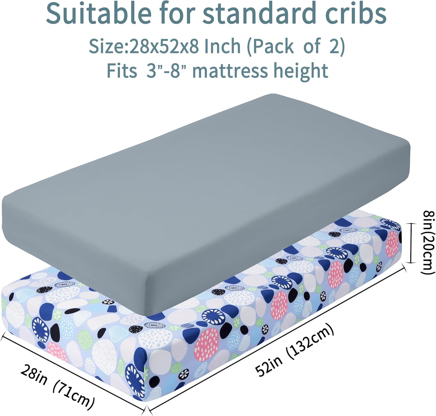 Baby Crib Sheets for Boys Girls, 2 Pack Fitted Crib Sheet for Standard Crib and Toddler Mattress, Soft Microfiber Baby Sheet 52x28x8in. (Cobblestone & Dark Gray)