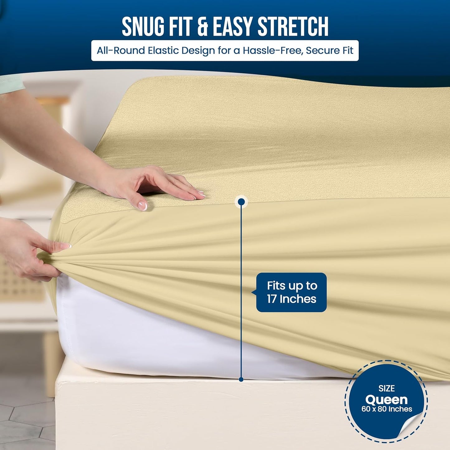 Utopia Bedding Waterproof Mattress Protector Queen Size, Premium Terry Mattress Cover 200 GSM, Breathable, Fitted Style with Stretchable Pockets (Beige)