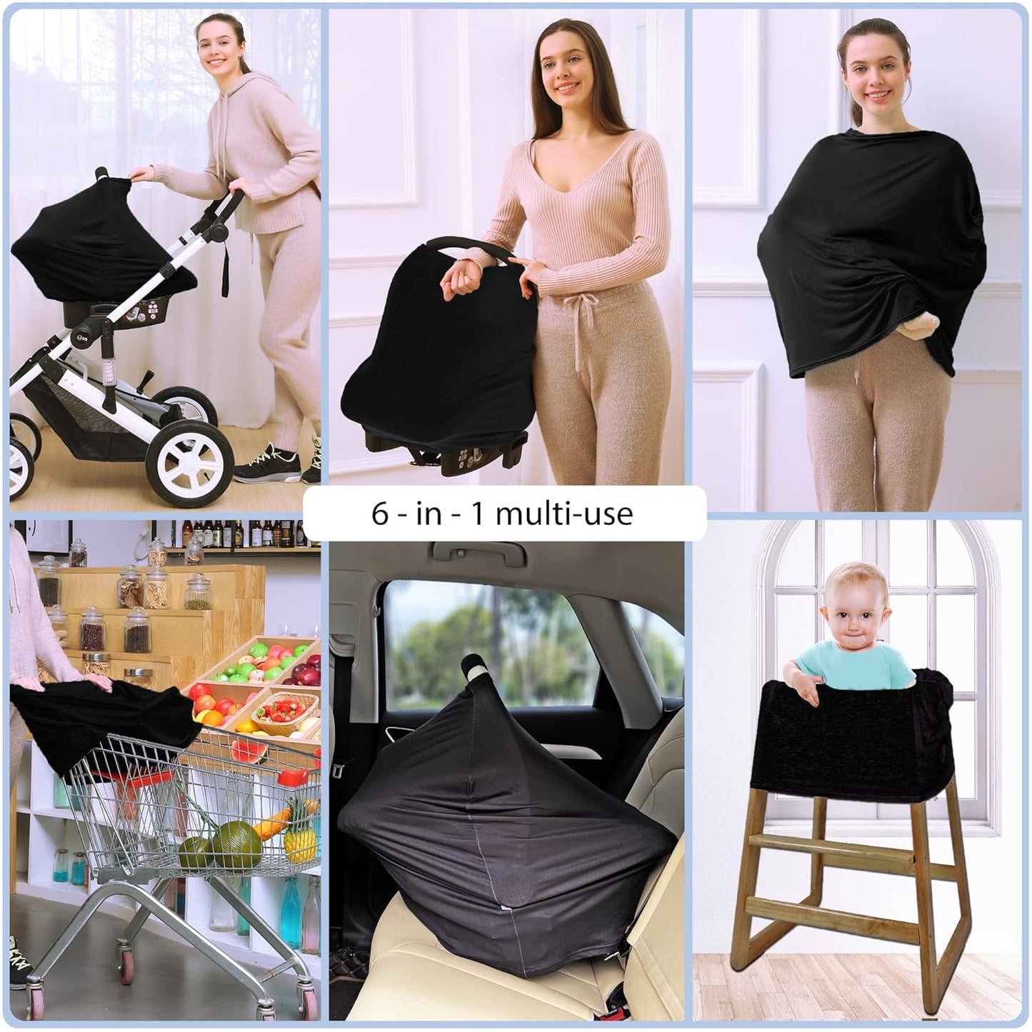 Car Seat Covers for Babies - Multi- use Nursing Carseat Canopy, Breastfeeding Covers, Baby Shower Gifts for Boys and Girls (Pure Black)