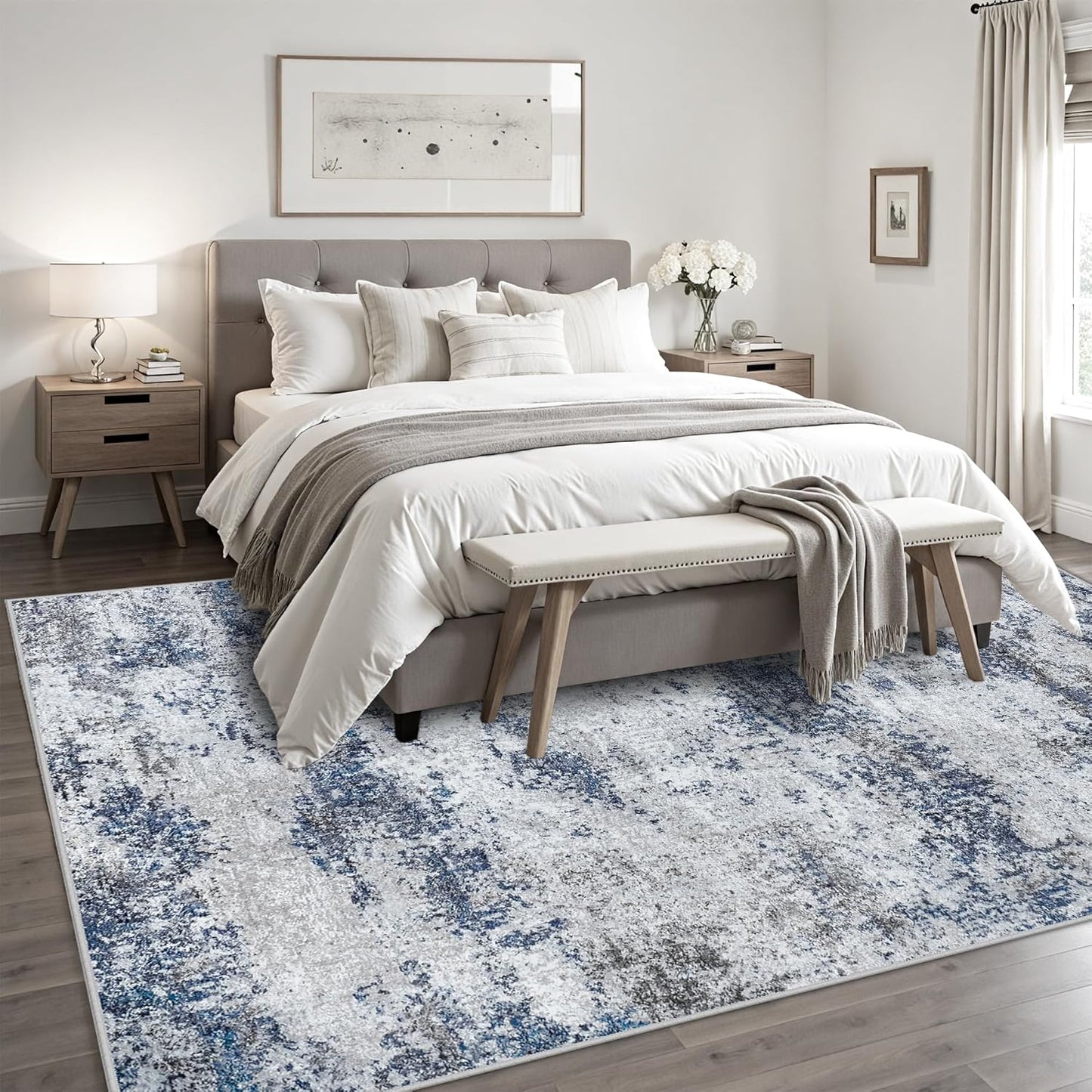 Area Rugs 8x10 Living Room Rugs: Modern Abstract Washable Rug with Non-Slip Backing, Stain Resistant Indoor Floor Large Carpet for Bedroom Dining Room Table Nursery Hallway Home Office Blue/Gray/Black