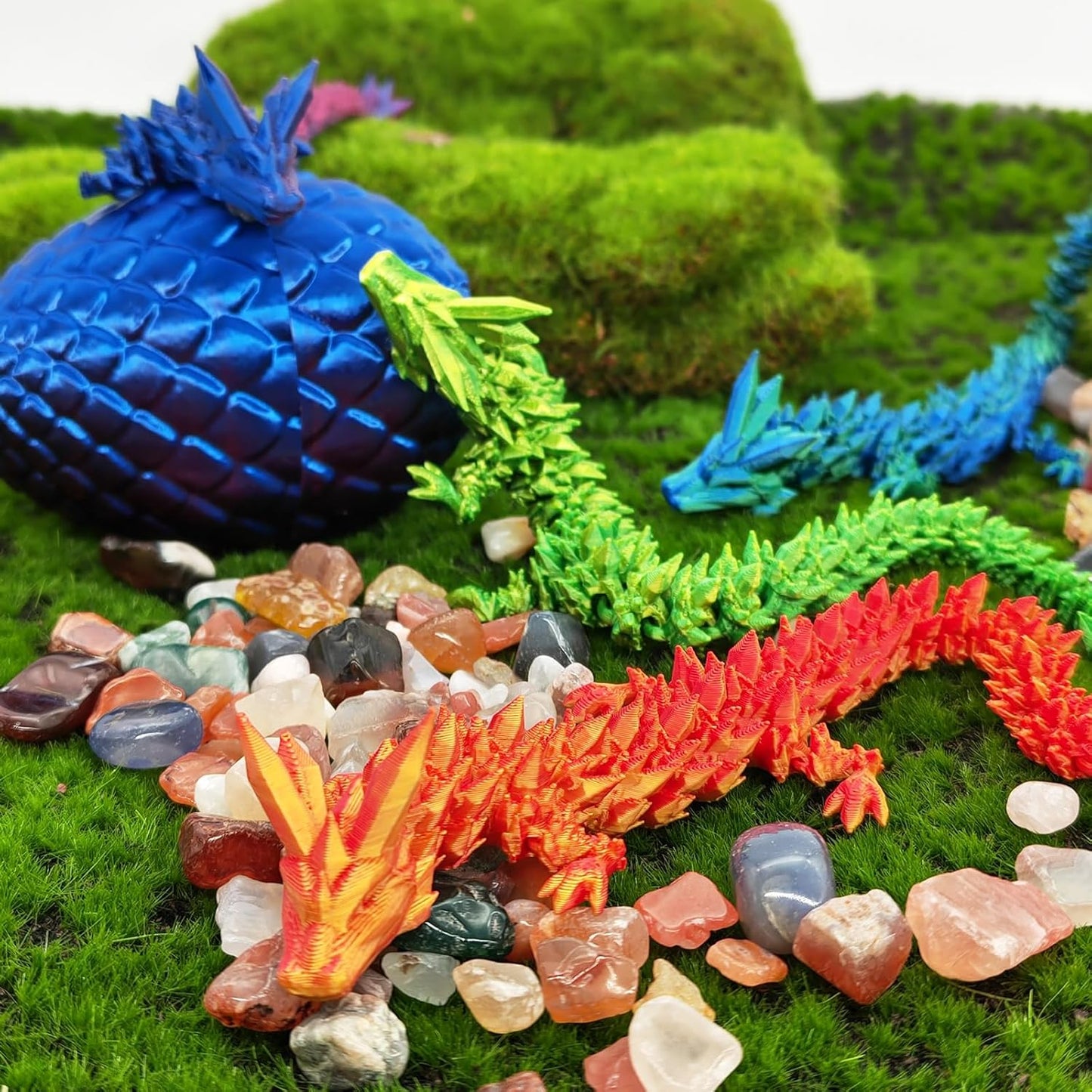 3D Printed Dragon Egg, 3D Printed Articulated Dragon Eggs with Dragon Inside, Crystal Dragon Fidget Toy, Adults Fidget Toys, Mystery Dragon Egg for Autism and ADHD（Laser Yellow Green）