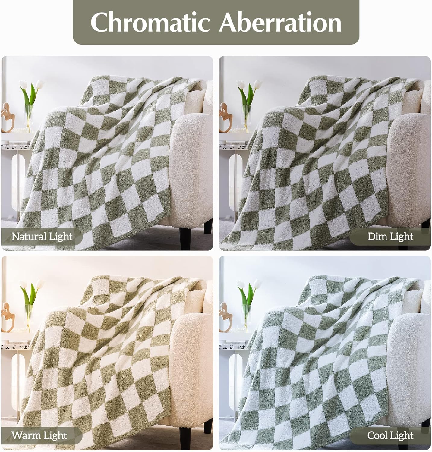 WRENSONGE Checkered Throw Blanket, Sage Green Soft Cozy Fluffy Hand Made Throw Blankets for Couch, Sofa, Chair, Bed, Camping, Picnic, Travel Lightweight Bed Blankets for Women Mothers Birthday Gifts