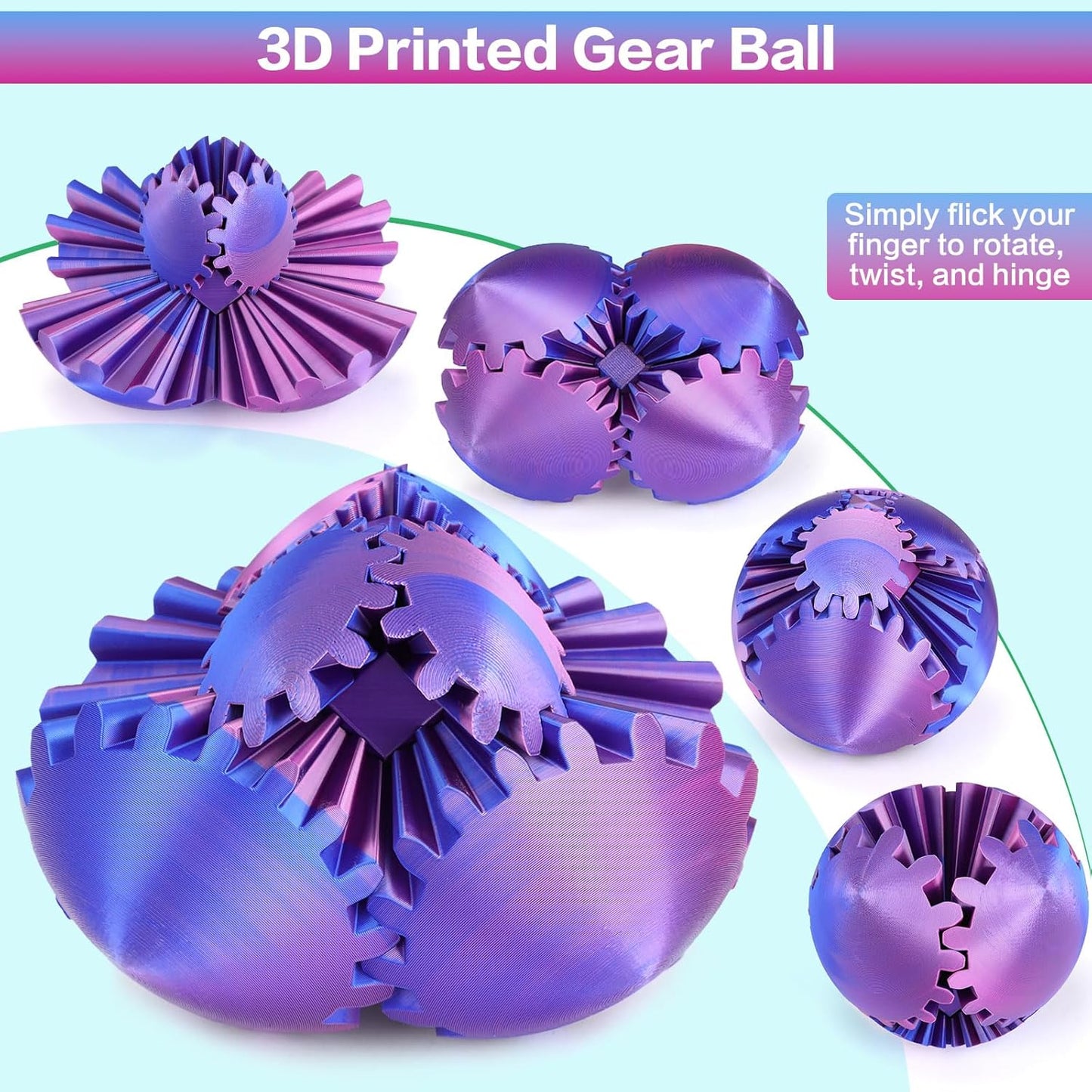 Gear Ball - 3D Printed Gear Ball Spin Ball or Cube Fidget Toy, Gear Sphere, Gear Ball Gearball Fidget Toy, Stress Ball, GearSphere Desk Toy, Fidget Ball, Gear Toy for Stress and Anxiety Relaxing