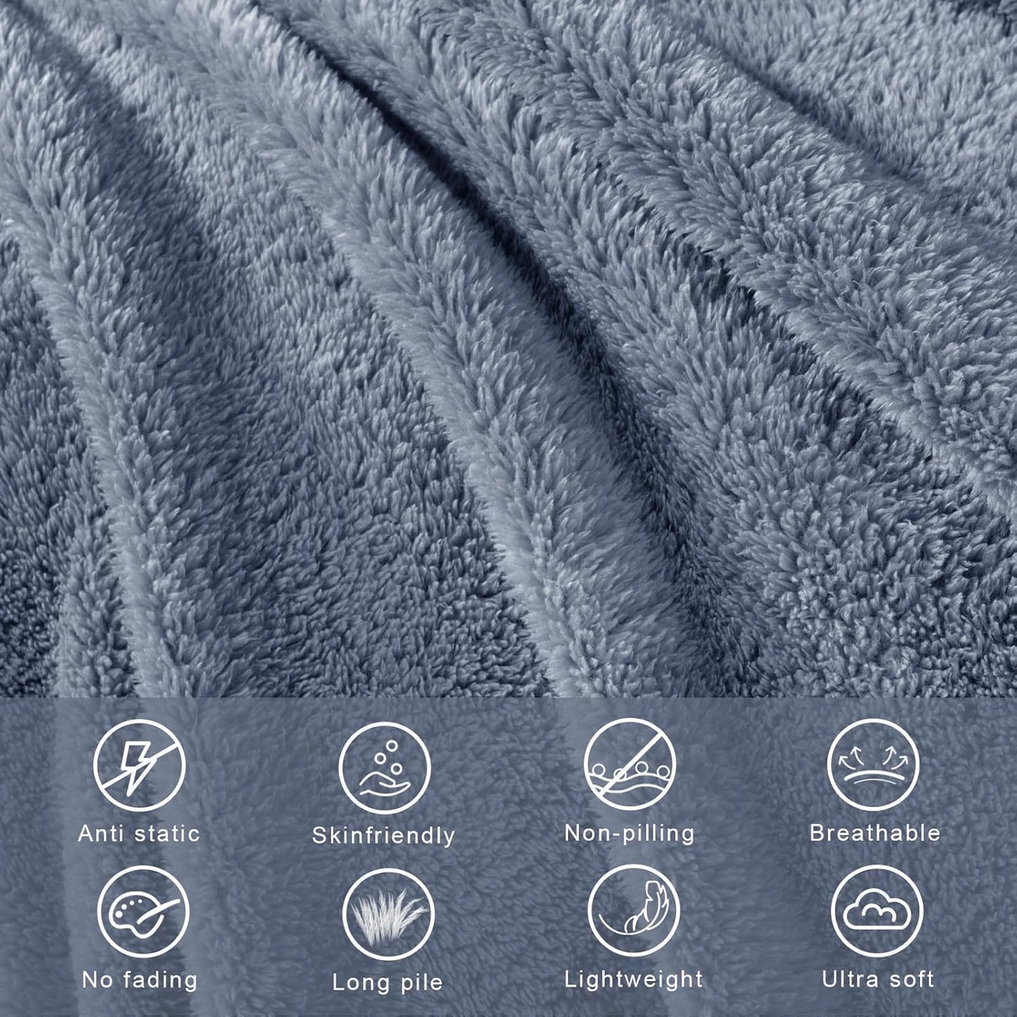 Exclusivo Mezcla King Size Flannel Fleece Blanket, Super Soft Velvet Plush Bed Blanket, Fuzzy Cozy and Warm for All Seasons, 90x104 Inches, Stone Blue