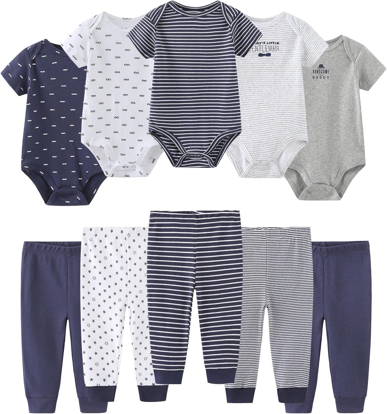 Baby Bodysuit and Pant Set 10-pcs Cotton Soft Newborn Boy Girl Clothes Outfits