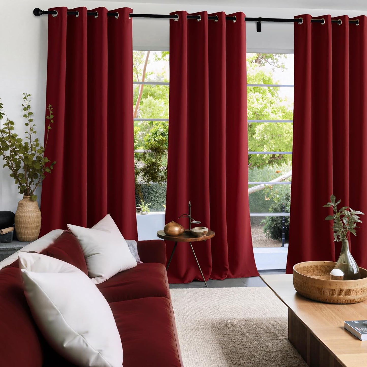 NICETOWN Burgundy Red Curtains for Living Room 84 inches Long 2 Panels, Thermal Grommet Curtains for Living Room, Noise Reducing Privacy Window Treatment Shades for Nursery, Laundry Patio, W52