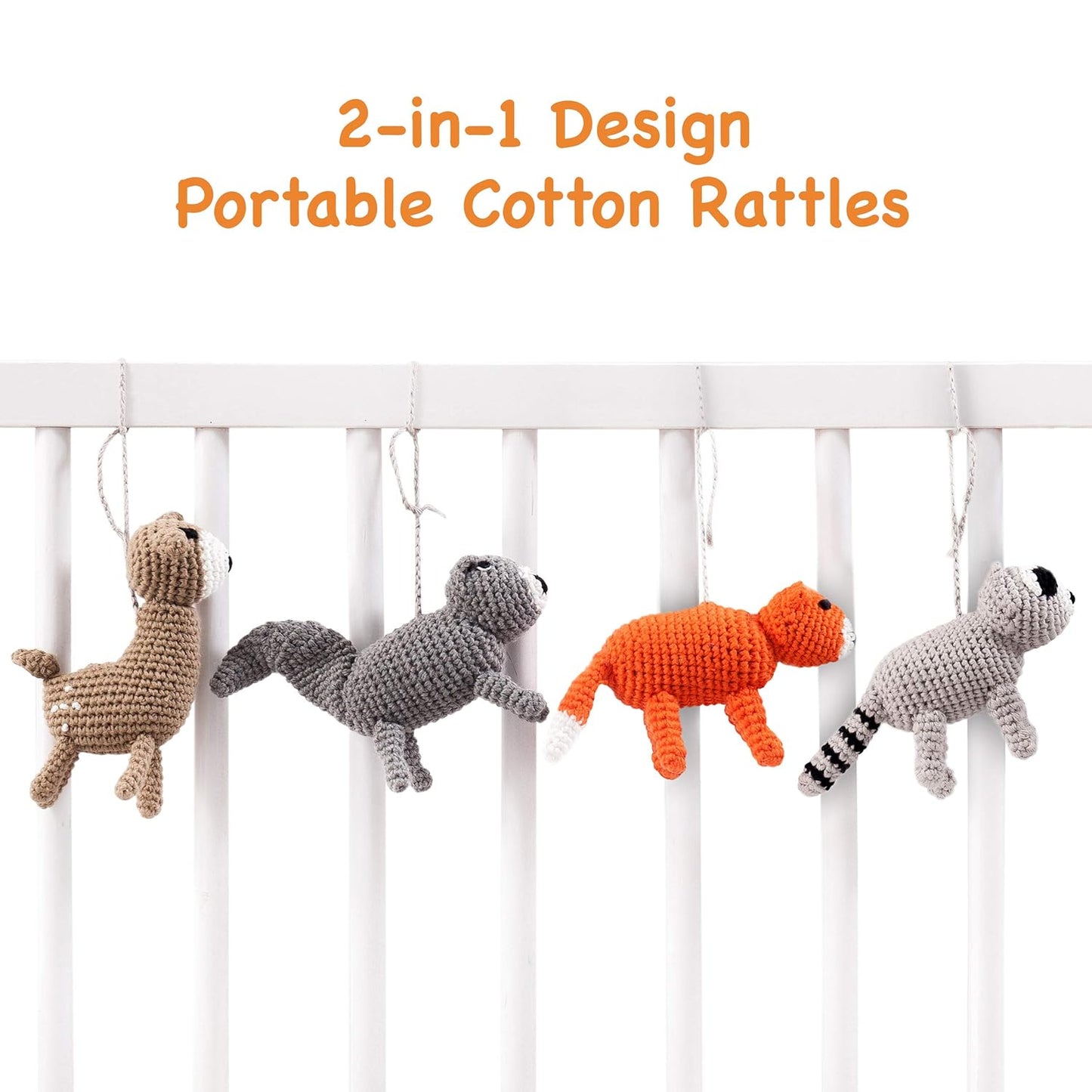 Joliecraft Jungle Animals Musical Baby Mobile for Crib, Handmade Nursery Crib Mobile in Gray, tan, Orange