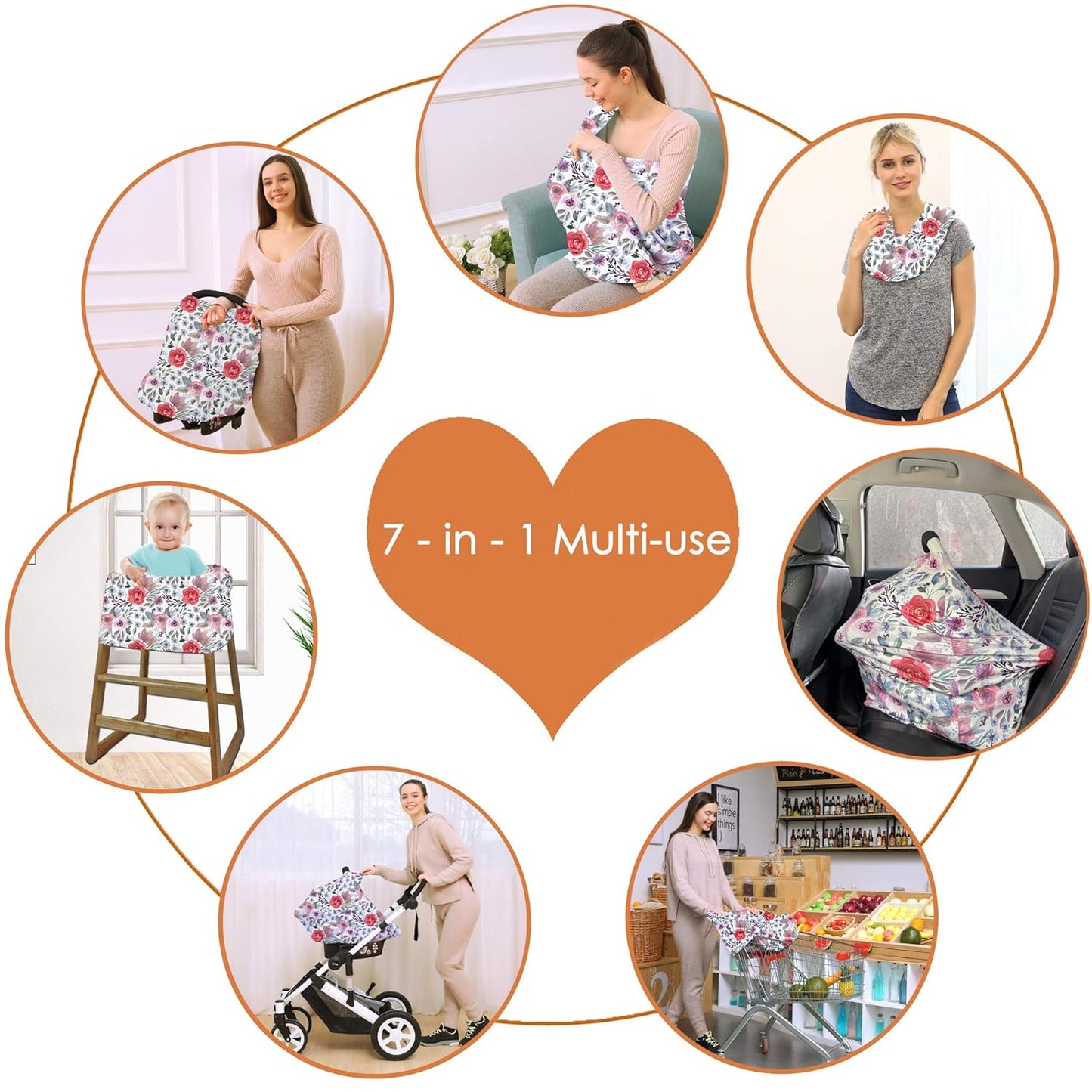 Multi-use Canopy Breastfeeding Cover - Car Seat Canopy for Babies, Stretchy Carseat Cover, Boys and Girls Shower Gift (Purple Flower)