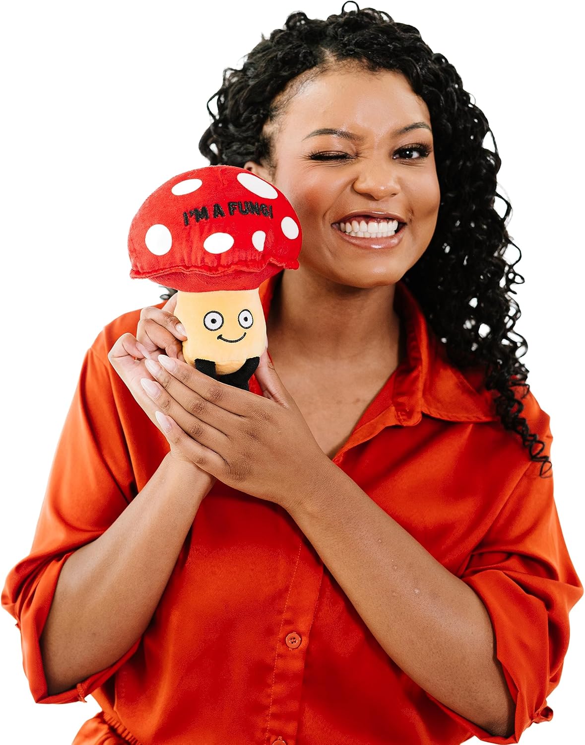 Mushroom Foodie Plushie, Funny Pun Meme Gag Gift, White Elephant, Stocking Stuffer Present, Great for Emotional Support, Fun Desk Accessory, Weighted Base for Display