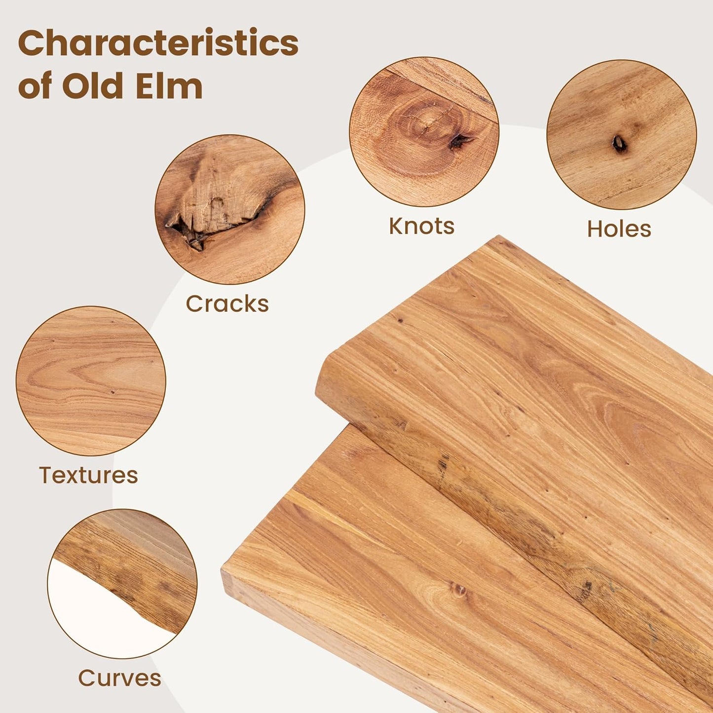 Rustic Elm Wood Floating Shelves for Wall, Live Edge 24"W x 9.2"D x 1.4"H, Set of 2 with Invisible Bracket, Wall Mounted Storage Shelves for Living Room Bedroom Kitchen Bathroom Decor, Natural Finish