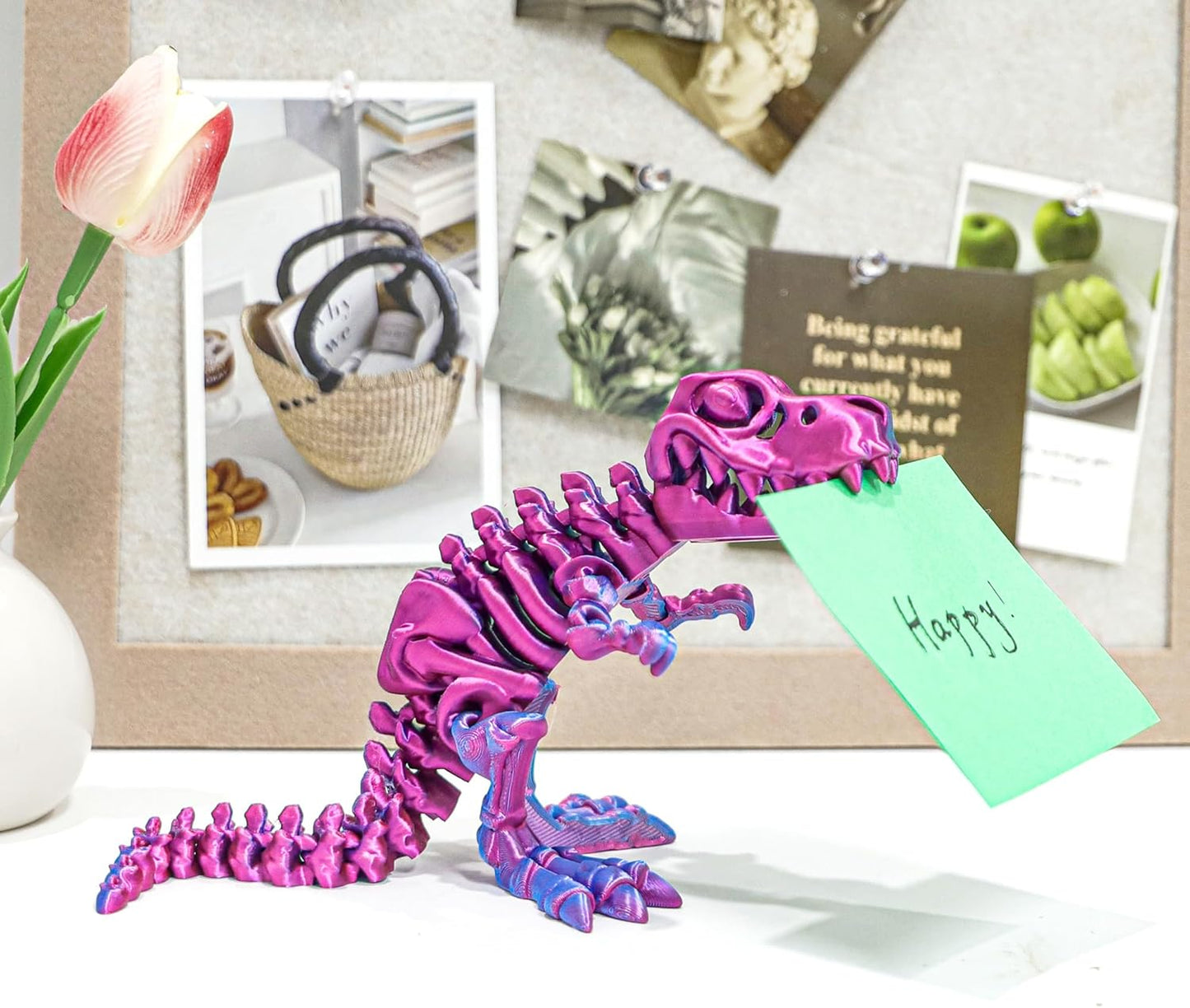 Flavery 3D Printed Dinosaur with Bones - 10 inch Flexible T-Rex Skeleton with Bones, 3D Fidget Toy, Birthday Gift, Dragon Collection, Desk Executive Toy - (Red Mix Blue)