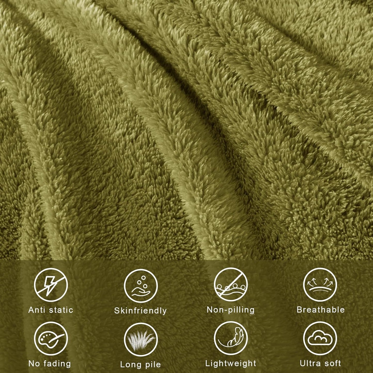 Exclusivo Mezcla Queen Size Flannel Fleece Blanket, Super Soft Velvet Plush Bed Blanket, Fuzzy Cozy and Warm for All Seasons, 90x90 Inches, Olive Green