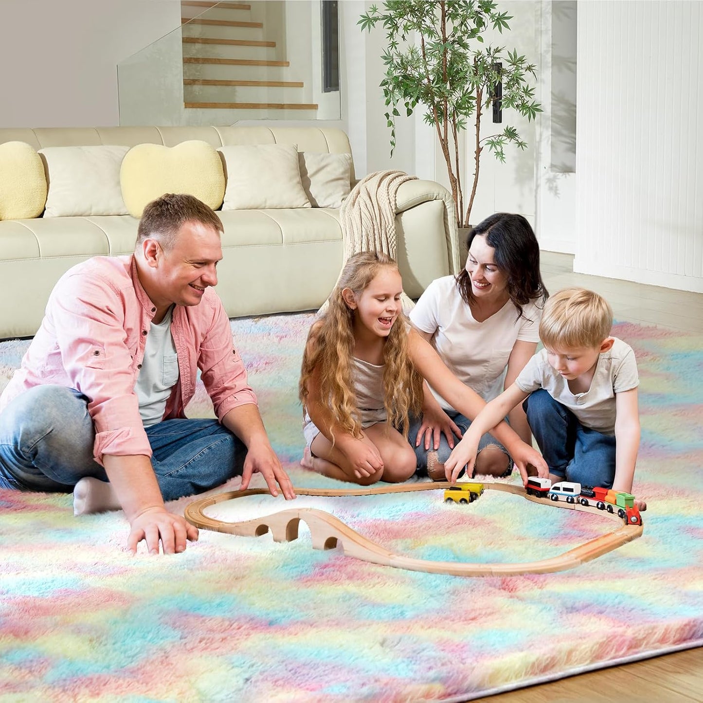 Ultra Soft Rug for Living Room, 5X8 Fluffy Shag Area Rug for Bedroom, Modern Shaggy Carpets Fuzzy Rug for Teens Dorm Nursery Home Decor Aesthetic, Upgrade Anti-Skid Durable, Rainbow