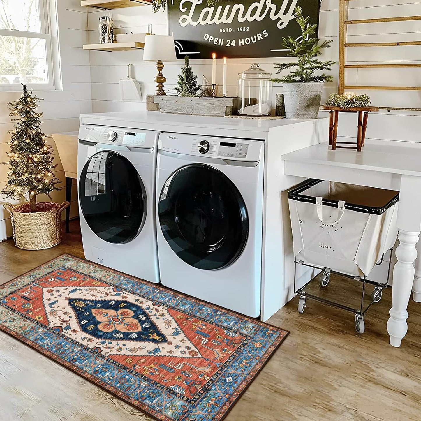Lahome Boho Runner Rugs for Hallway - 2x4 Bathroom Area Rugs Non-Slip Small Throw Kitchen Rug Low-Pile Rugs for Entryway Laundry Room Rug Oriental Distressed Indoor Carpert Runner for Entrance BathRug