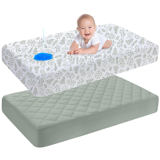 Yoofoss Waterproof Crib Mattress Protector 2 Pack, Quilted Crib Mattress Pad Cover Ultra Soft and Breathable, Machine Washable Toddler Mattress Protector for Standard Baby Crib Size 52''x28''