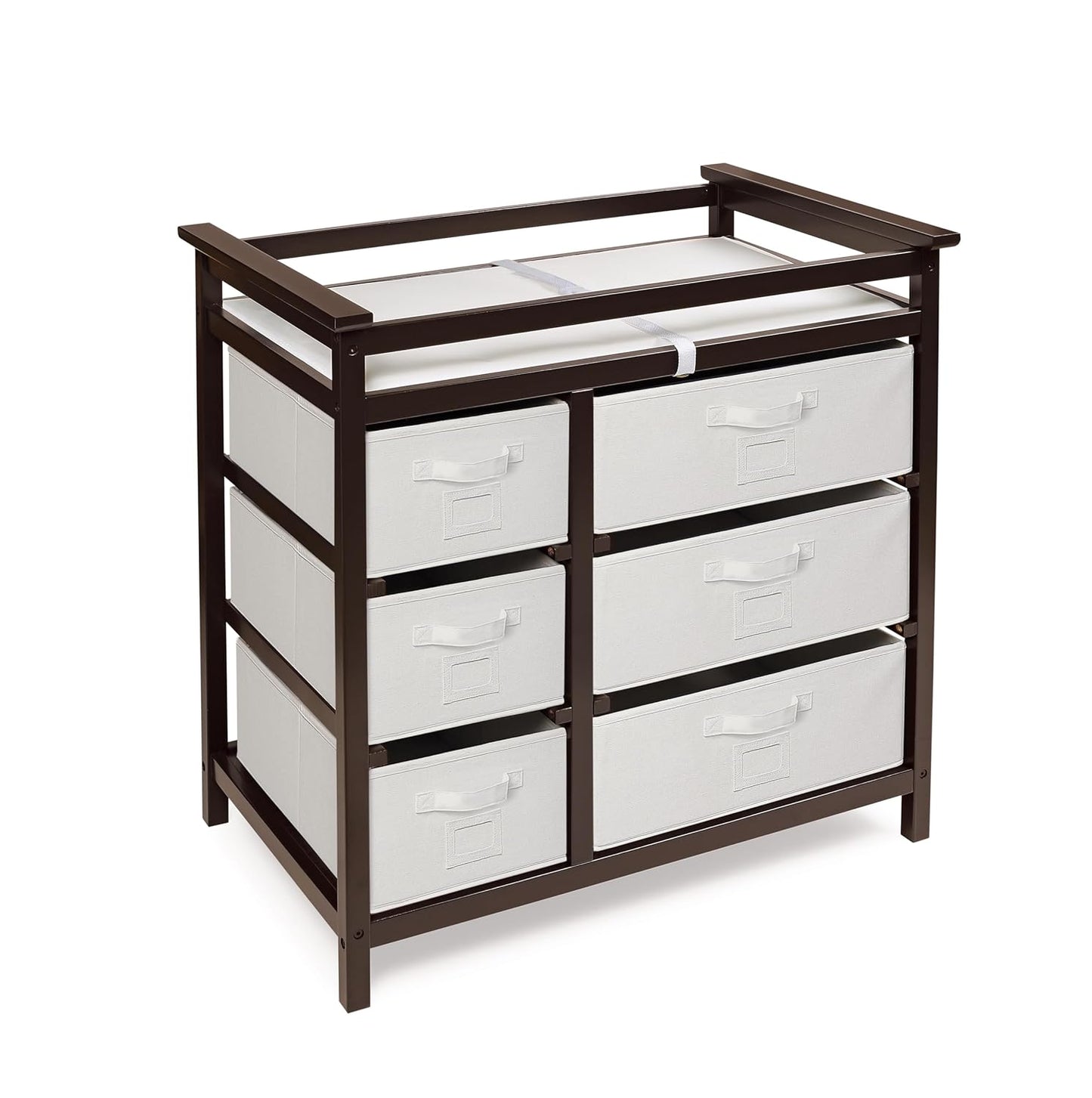 Badger Basket Modern Baby Changing Table with 6 Storage Drawers and Pad, Diaper Change Station - Espresso