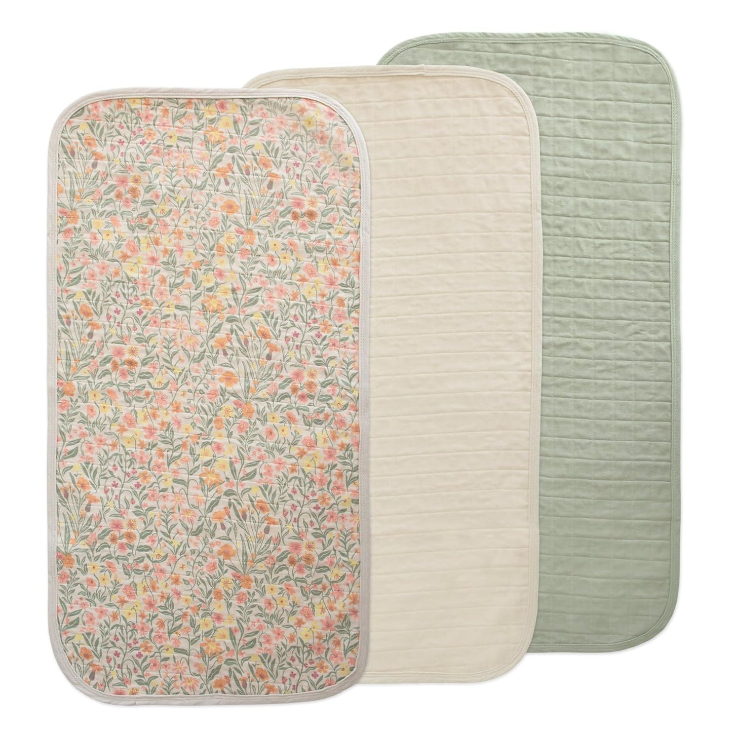 mushie Waterproof Changing Pad Liners | 100% Organic Cotton | Set of 3 (Pastel Blooms Combo)