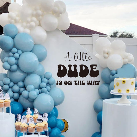 A Little Dude is On The Way Decal - Baby Shower Party Decorations, Gender Reveal Party Supplies, Balloon Arch Background Wall Decor, Party Photo Props Dude Sign Wall Decal (Dude Decal)